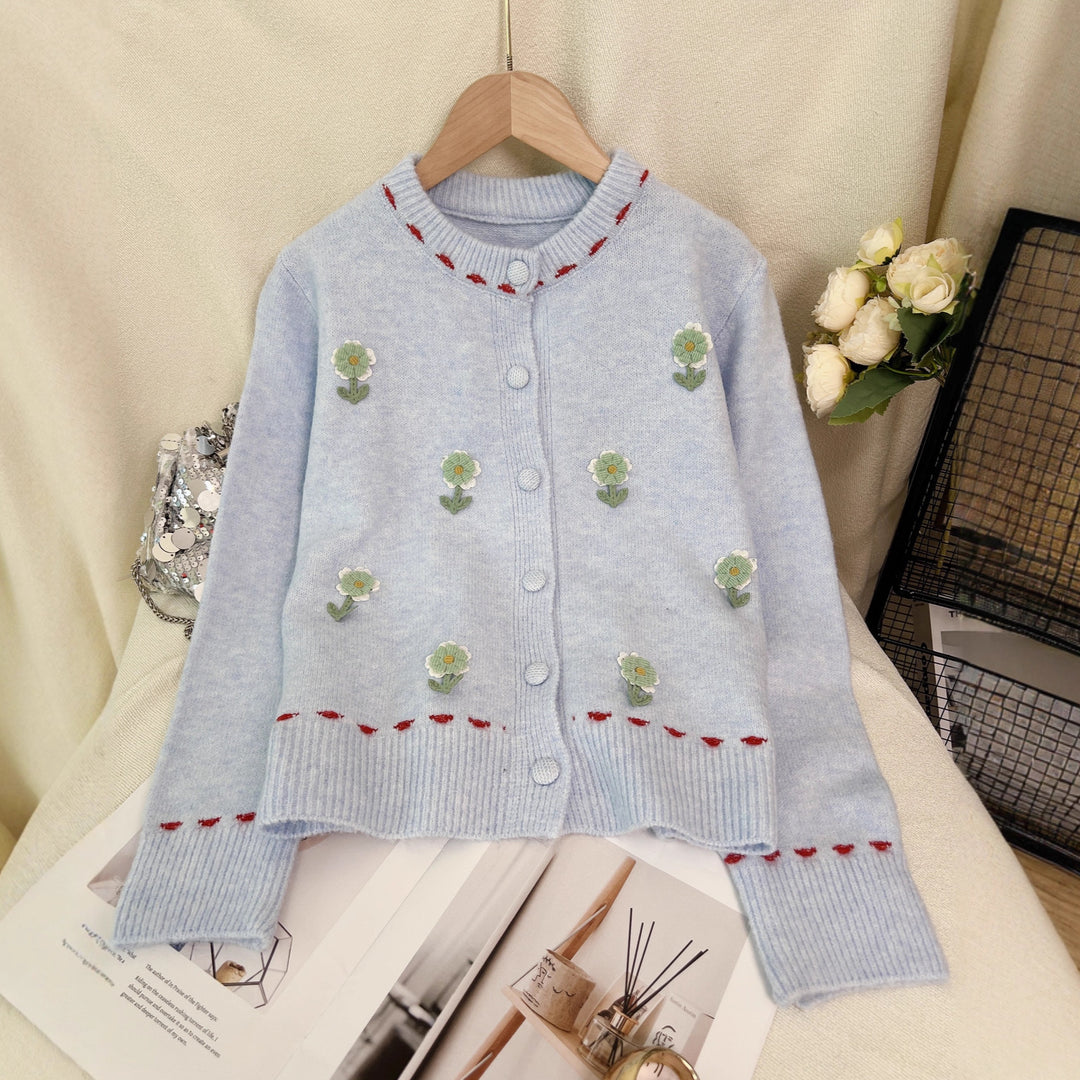 Damer cardigan med blommönster broderi och knäppning Mirla-Eva Jonsson