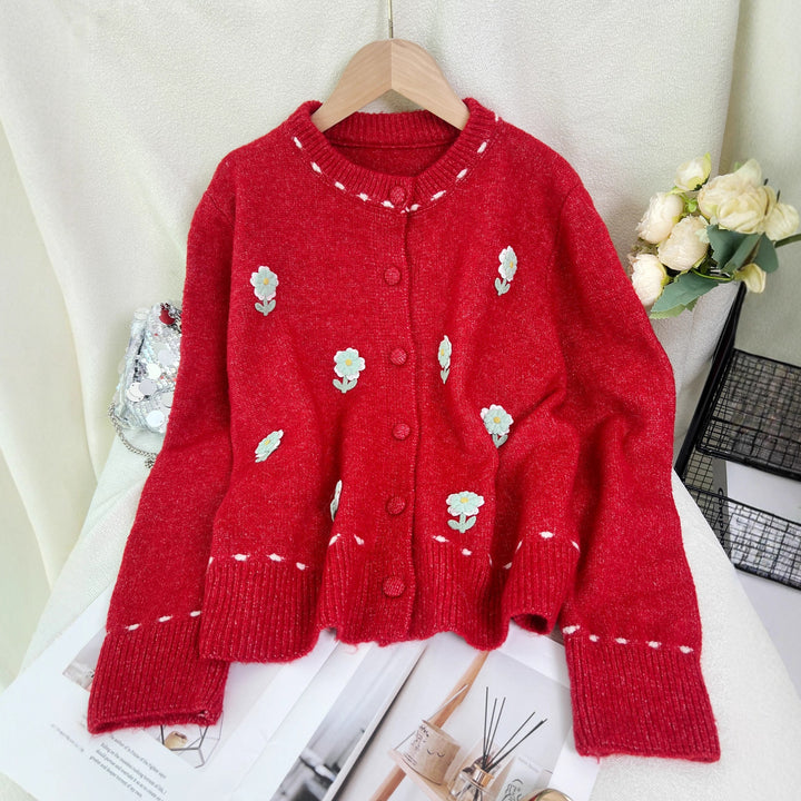 Damer cardigan med blommönster broderi och knäppning Mirla-Eva Jonsson