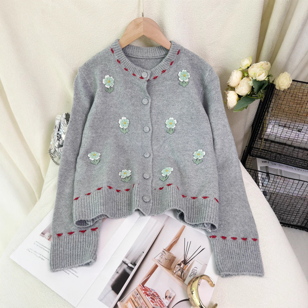Damer cardigan med blommönster broderi och knäppning Mirla-Eva Jonsson