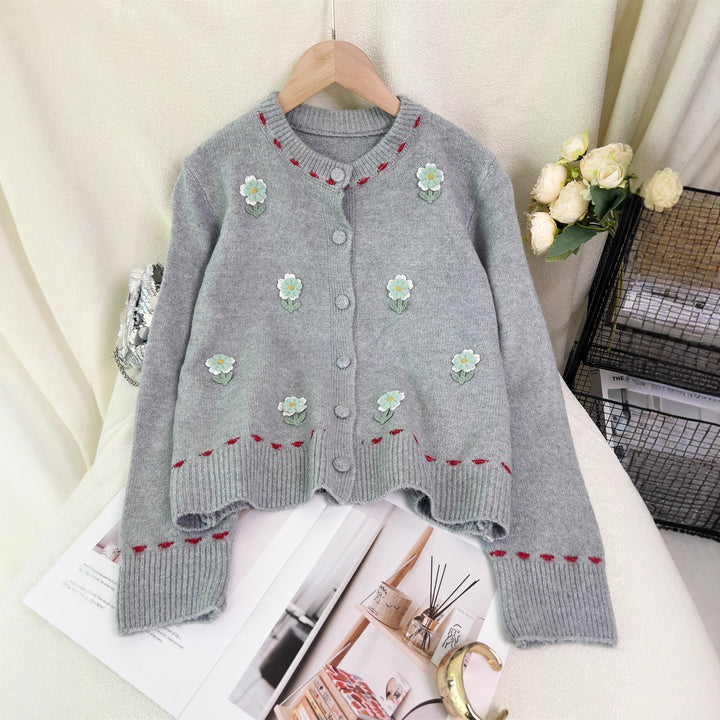 Damer cardigan med blommönster broderi och knäppning Mirla-Eva Jonsson