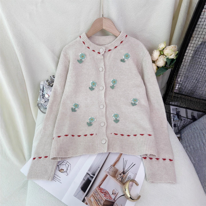 Damer cardigan med blommönster broderi och knäppning Mirla-Eva Jonsson