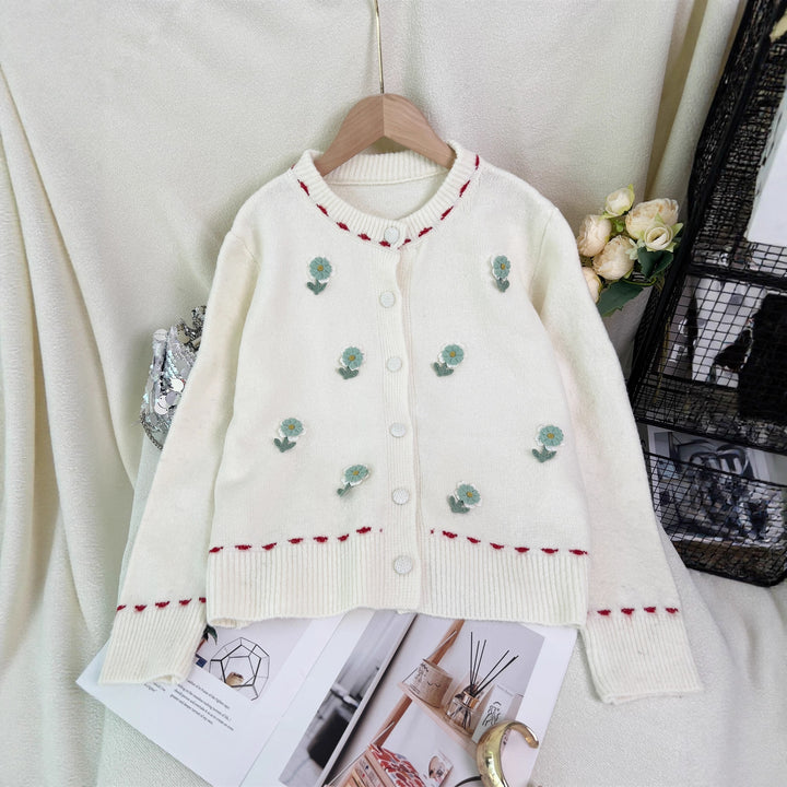 Damer cardigan med blommönster broderi och knäppning Mirla-Eva Jonsson
