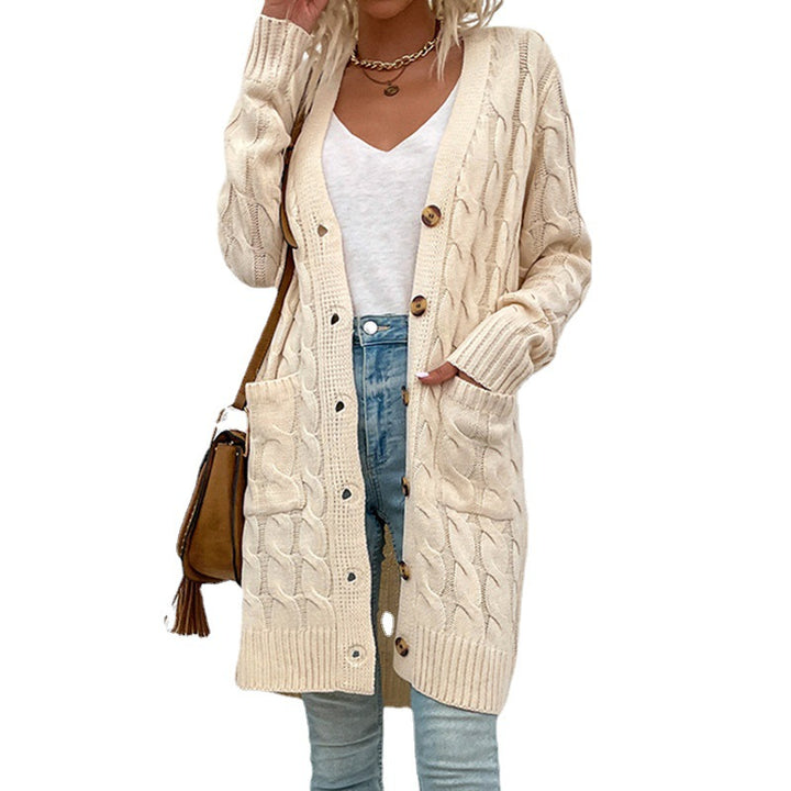 Damer cardigan med djupt V-hals och elegant flätmönster Mirla-Eva Jonsson