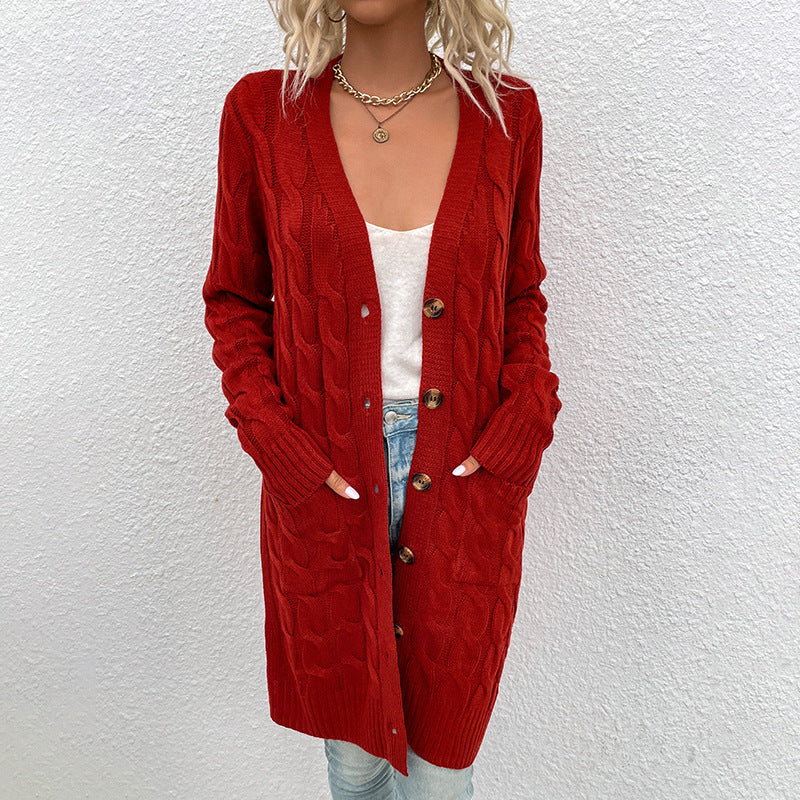 Damer cardigan med djupt V-hals och elegant flätmönster Mirla-Eva Jonsson