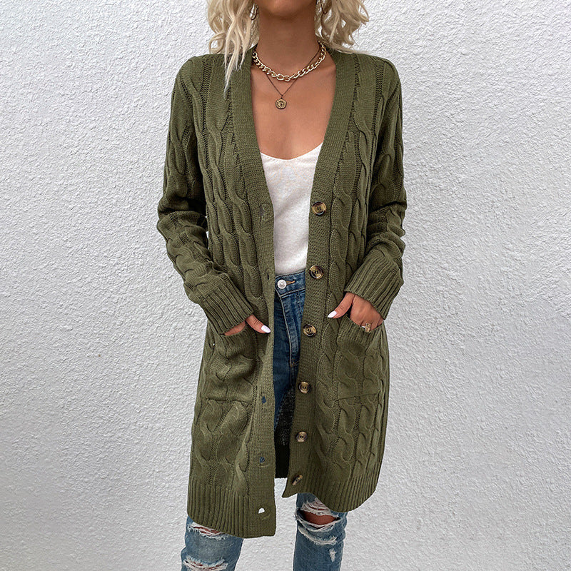 Damer cardigan med djupt V-hals och elegant flätmönster Mirla-Eva Jonsson