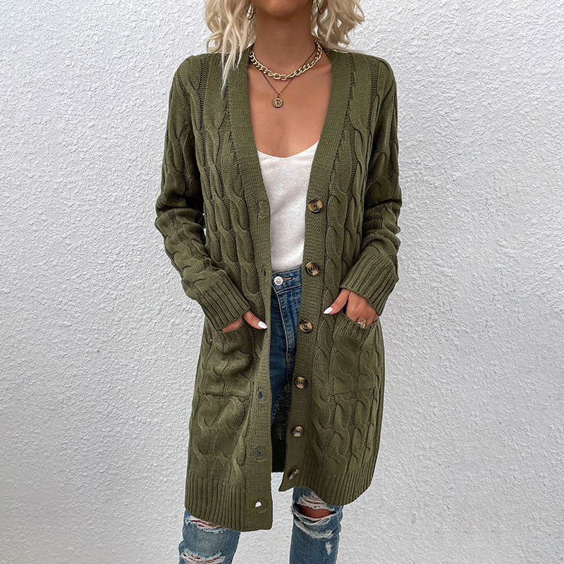 Damer cardigan med djupt V-hals och elegant flätmönster Mirla-Eva Jonsson