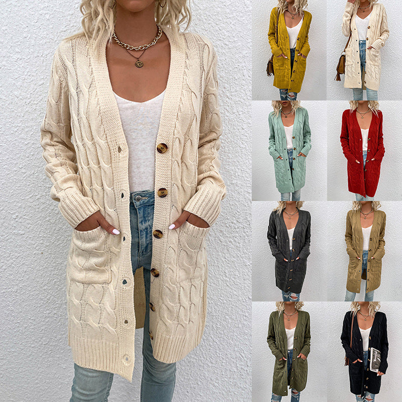 Damer cardigan med djupt V-hals och elegant flätmönster Mirla-Eva Jonsson