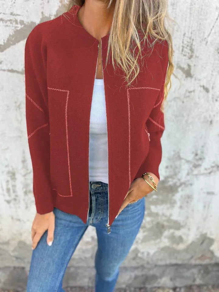 Damer cardigan med eleganta dragkedjedetaljer och fint strukturmönster Eva Jonsson-Eva Jonsson