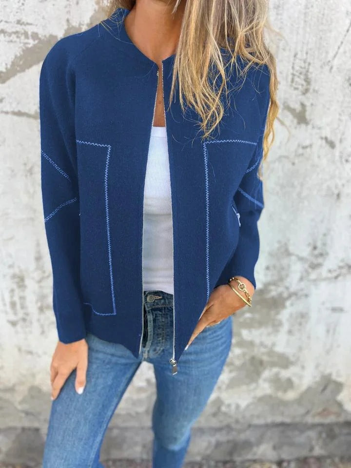 Damer cardigan med eleganta dragkedjedetaljer och fint strukturmönster Eva Jonsson-Eva Jonsson