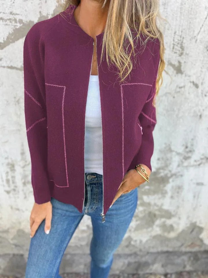 Damer cardigan med eleganta dragkedjedetaljer och fint strukturmönster Eva Jonsson-Eva Jonsson