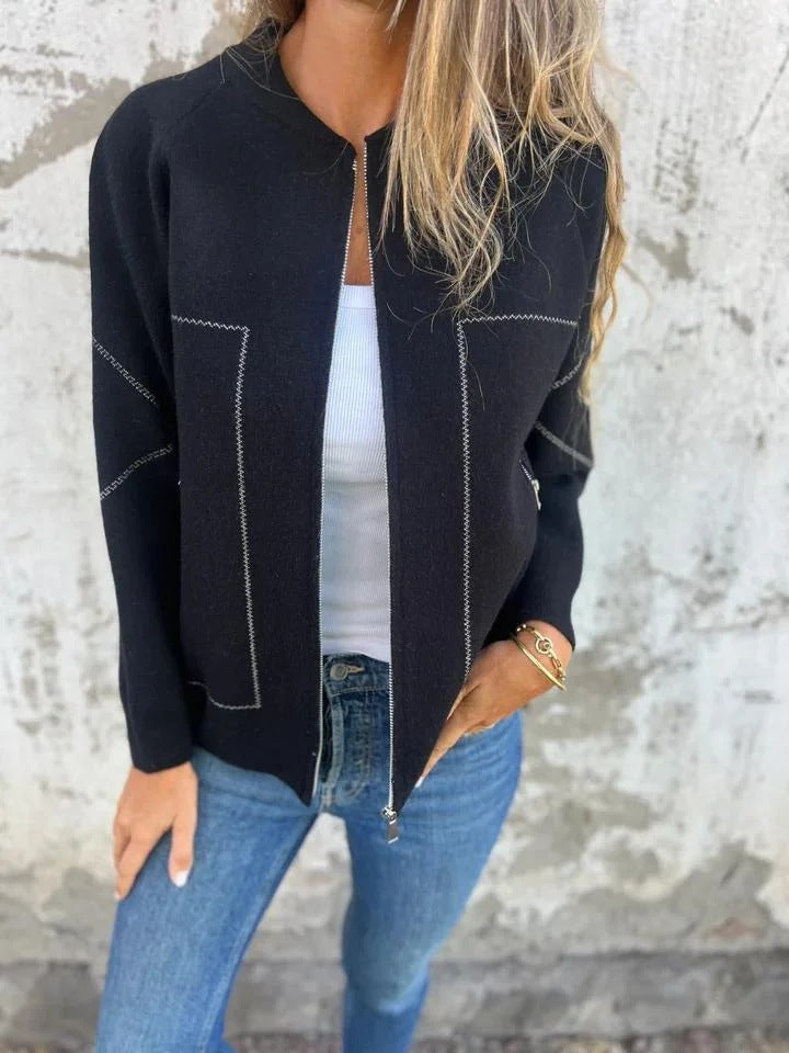 Damer cardigan med eleganta dragkedjedetaljer och fint strukturmönster Eva Jonsson-Eva Jonsson