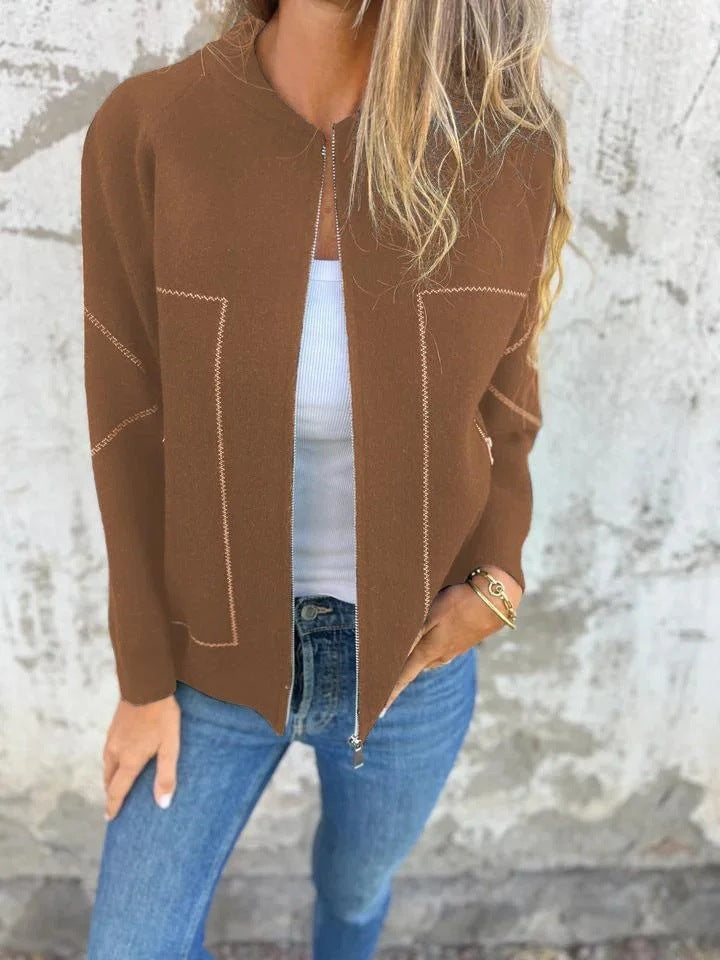 Damer cardigan med eleganta dragkedjedetaljer och fint strukturmönster Eva Jonsson-Eva Jonsson