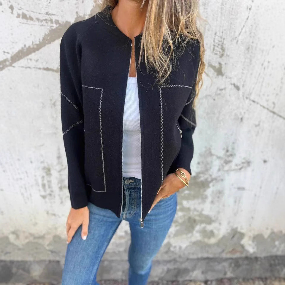 Damer cardigan med eleganta dragkedjedetaljer och fint strukturmönster Eva Jonsson-Eva Jonsson