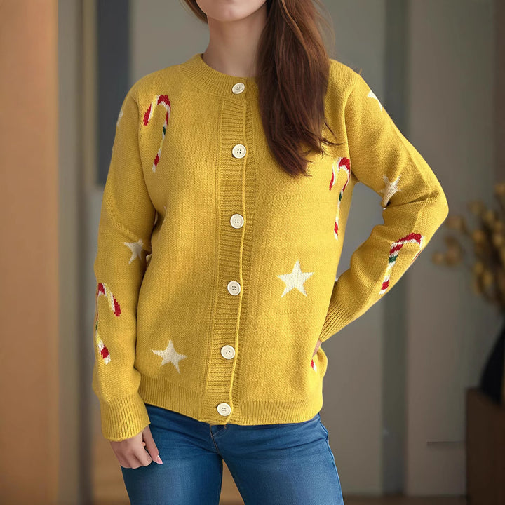 Damer cardigan med festligt motiv och dekorativa knappar Eva Jonsson-Eva Jonsson