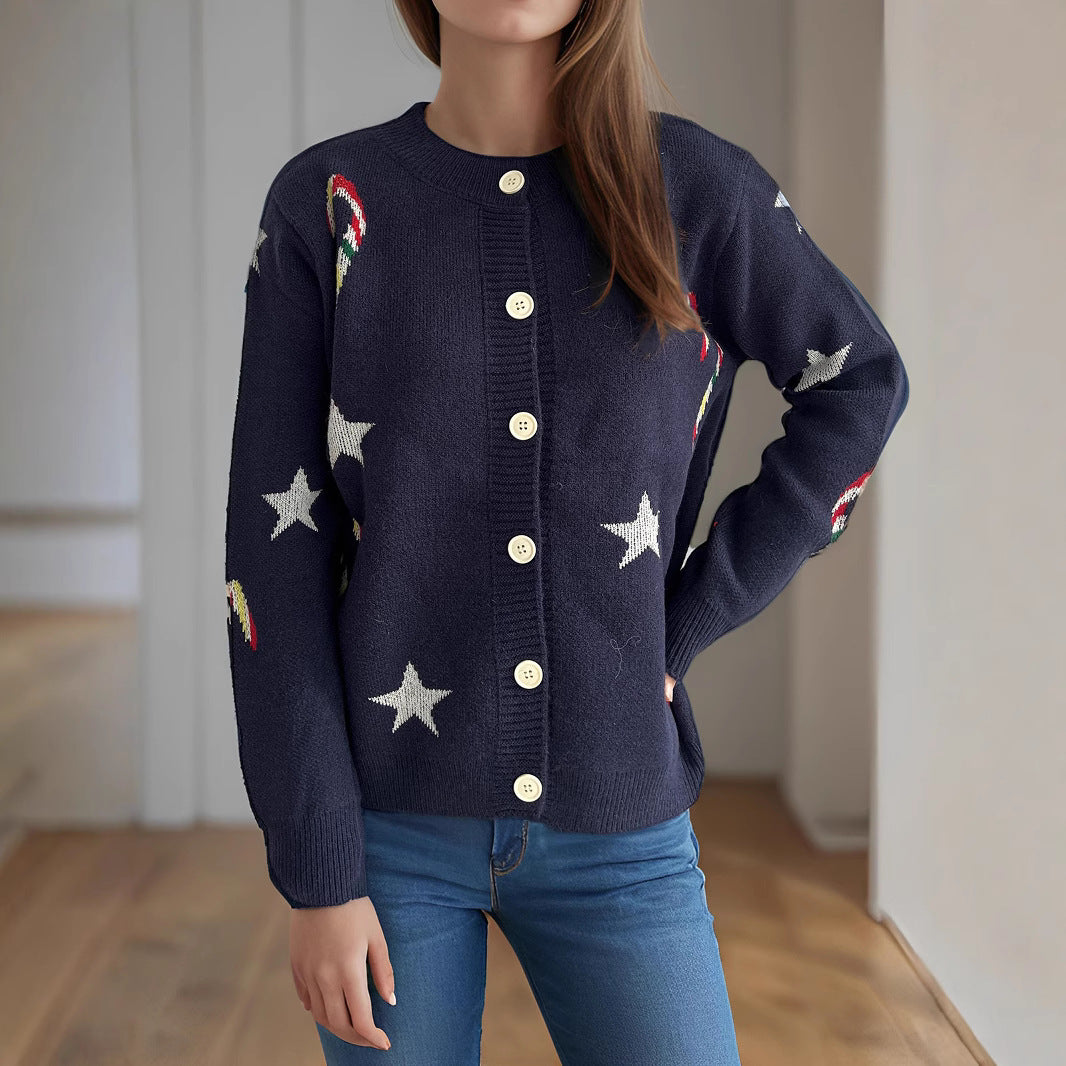 Damer cardigan med festligt motiv och dekorativa knappar Eva Jonsson-Eva Jonsson