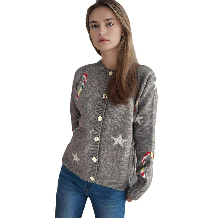Damer cardigan med festligt motiv och dekorativa knappar Eva Jonsson-Eva Jonsson