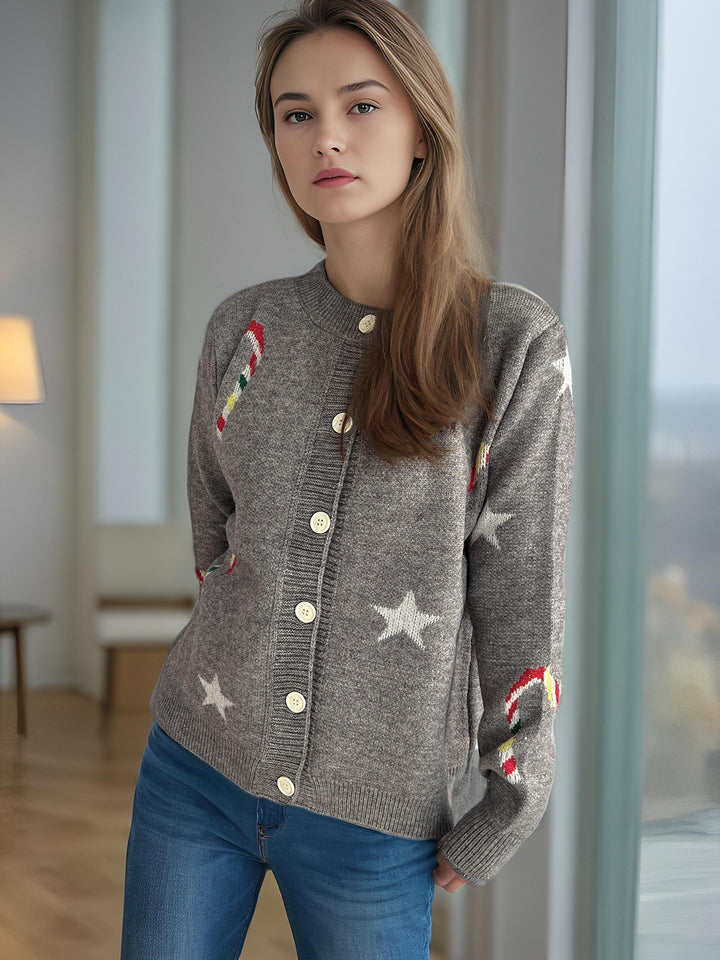 Damer cardigan med festligt motiv och dekorativa knappar Eva Jonsson-Eva Jonsson