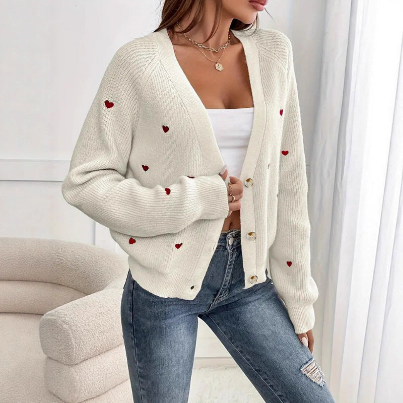 Damer cardigan med hjärtmotiv och knappstängning Eva Jonsson-Eva Jonsson