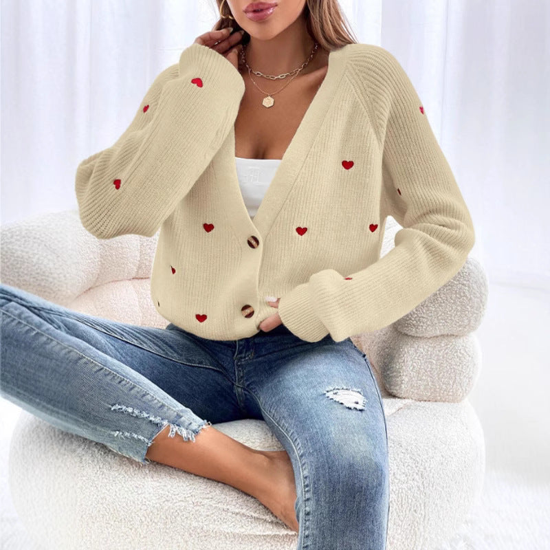 Damer cardigan med hjärtmotiv och knappstängning Eva Jonsson-Eva Jonsson