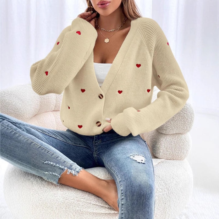 Damer cardigan med hjärtmotiv och knappstängning Eva Jonsson-Eva Jonsson