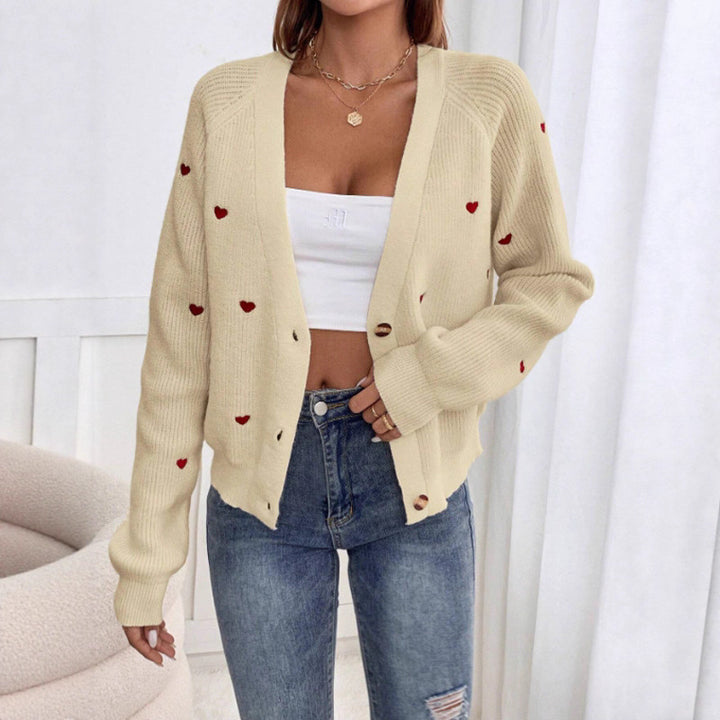 Damer cardigan med hjärtmotiv och knappstängning Eva Jonsson-Eva Jonsson