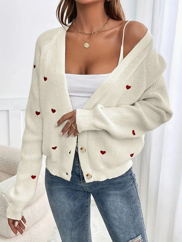 Damer cardigan med hjärtmotiv och knappstängning Eva Jonsson-Eva Jonsson