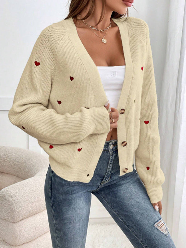 Damer cardigan med hjärtmotiv och knappstängning Eva Jonsson-Eva Jonsson