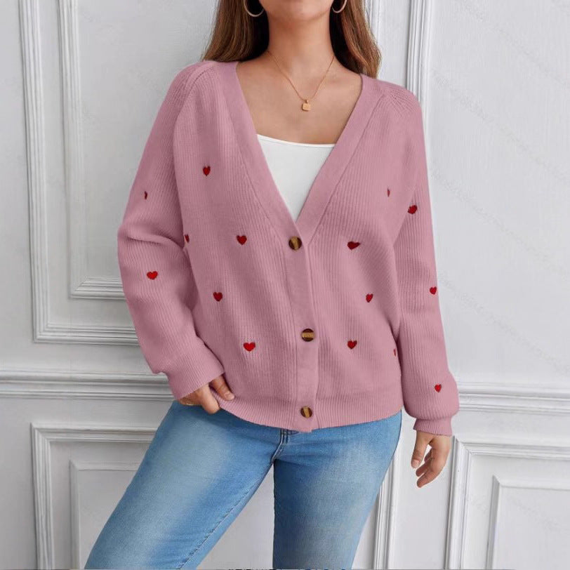 Damer cardigan med hjärtmotiv och knappstängning Eva Jonsson-Eva Jonsson