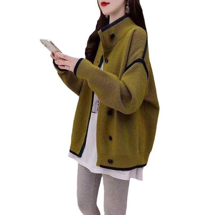 Damer cardigan med hög krage och kontrasterande detaljer Mirla-Eva Jonsson