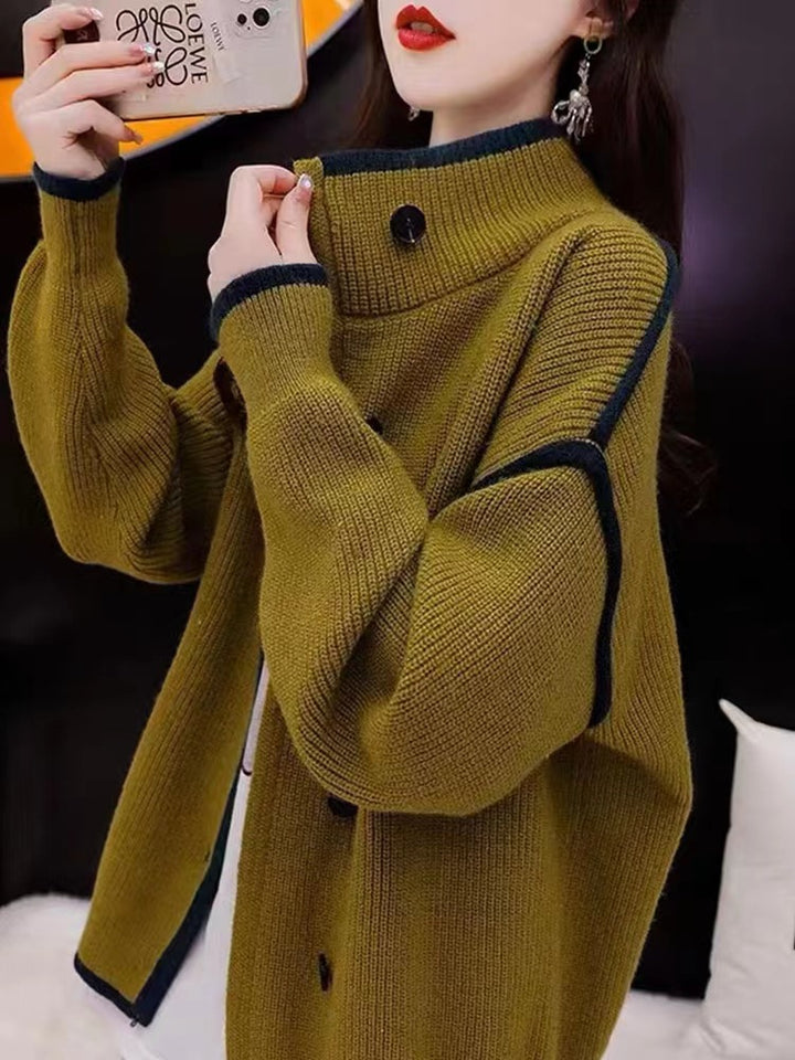 Damer cardigan med hög krage och kontrasterande detaljer Mirla-Eva Jonsson