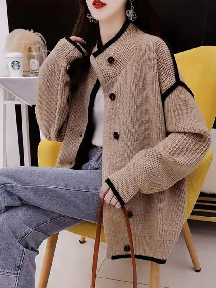 Damer cardigan med hög krage och kontrasterande detaljer Mirla-Eva Jonsson