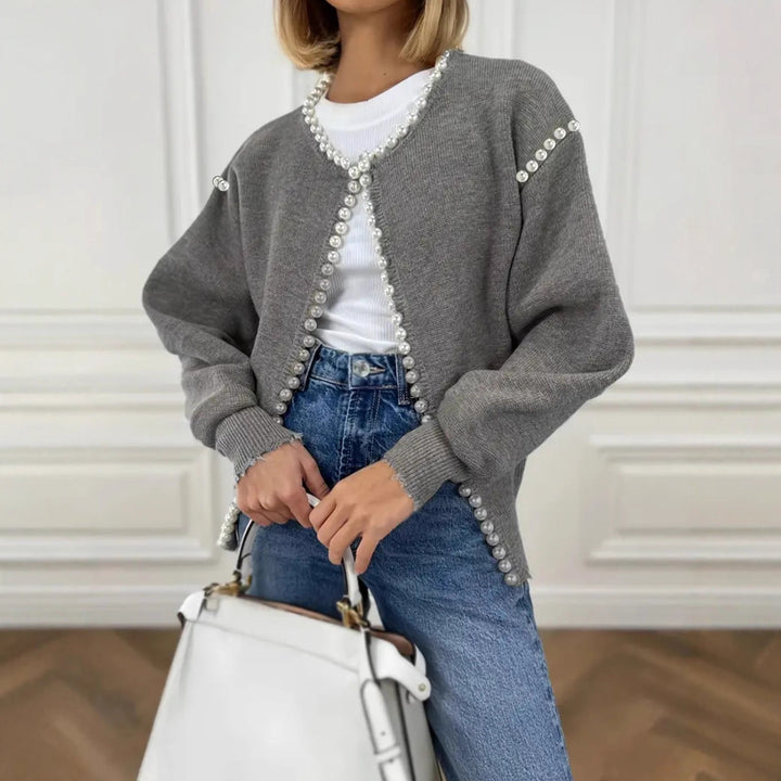 Damer cardigan med iögonfallande pärldekor och öppen design Eva Jonsson-Eva Jonsson