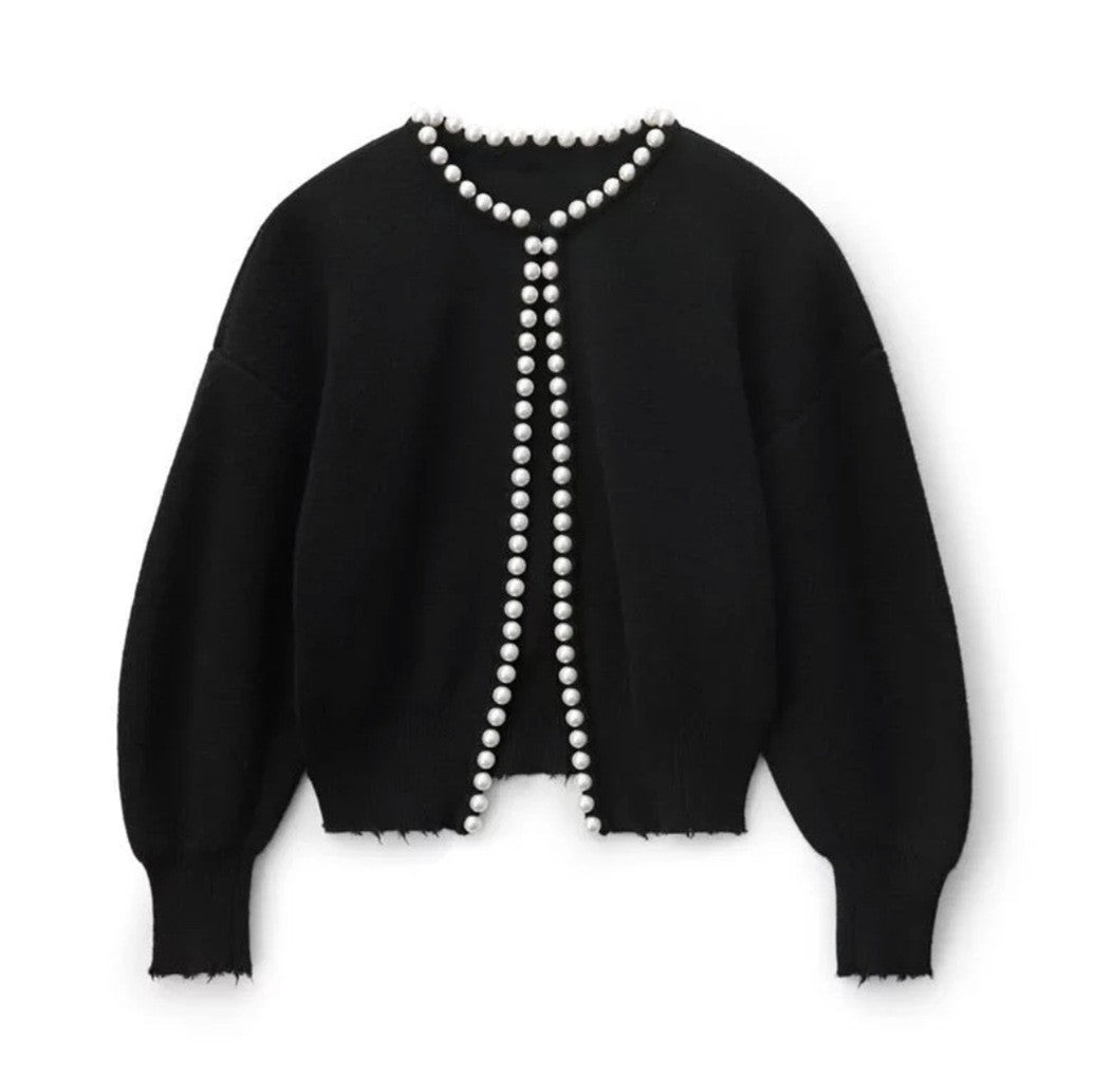 Damer cardigan med iögonfallande pärldekor och öppen design Eva Jonsson-Eva Jonsson
