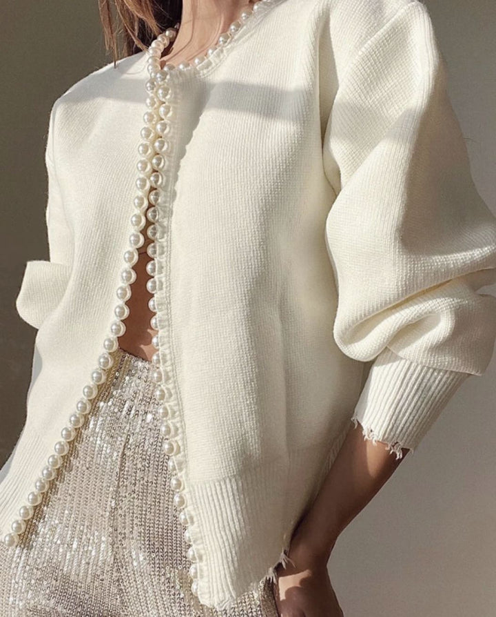Damer cardigan med iögonfallande pärldekor och öppen design Eva Jonsson-Eva Jonsson