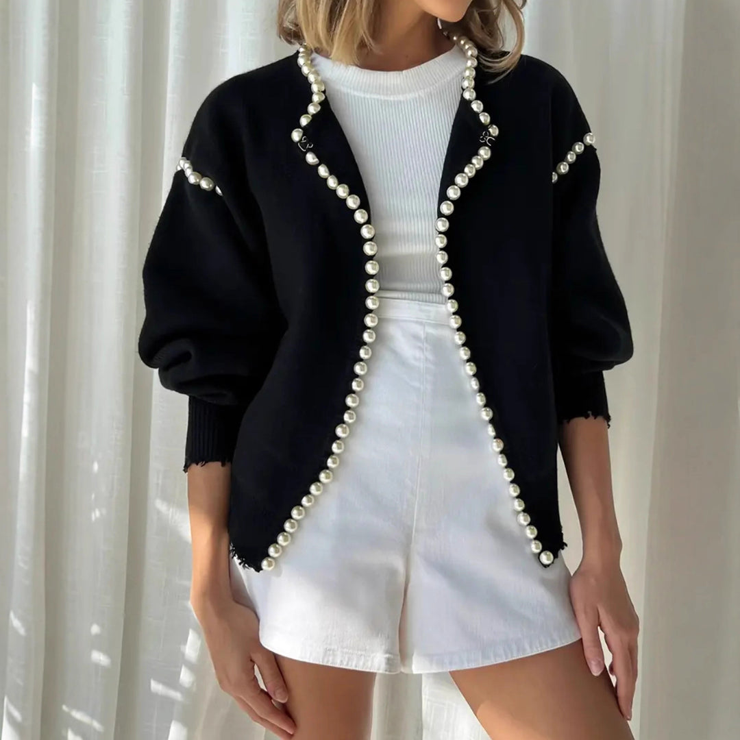 Damer cardigan med iögonfallande pärldekor och öppen design Eva Jonsson-Eva Jonsson
