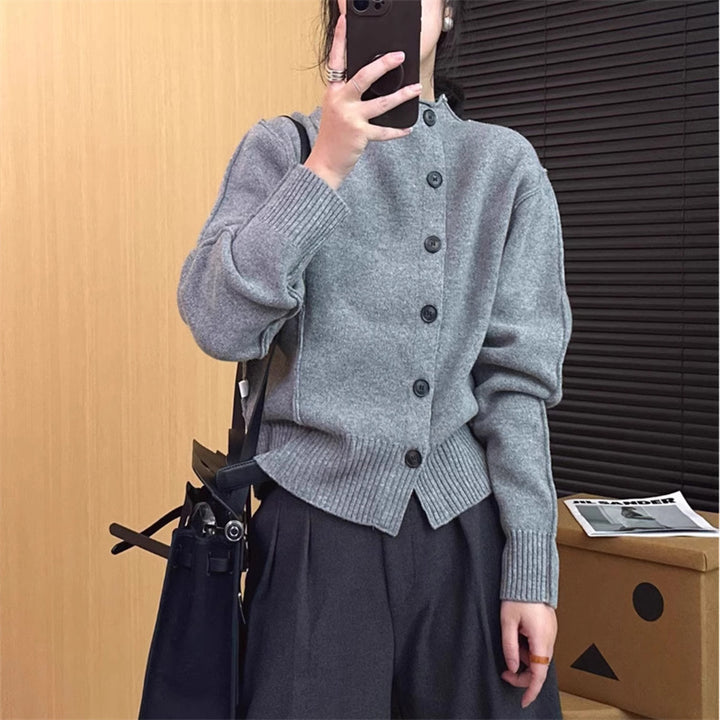 Damer cardigan med knäppning och ribbade detaljer Mirla-Eva Jonsson