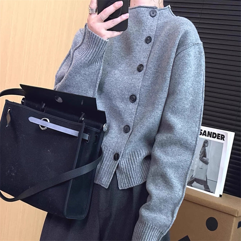 Damer cardigan med knäppning och ribbade detaljer Mirla-Eva Jonsson