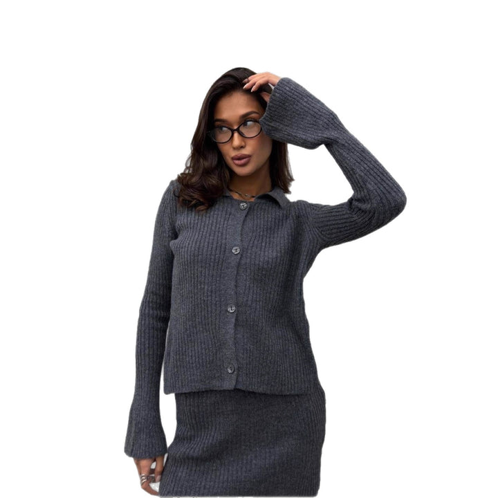 Damer cardigan och kjol set med fin ribbad textur Mirla-Eva Jonsson
