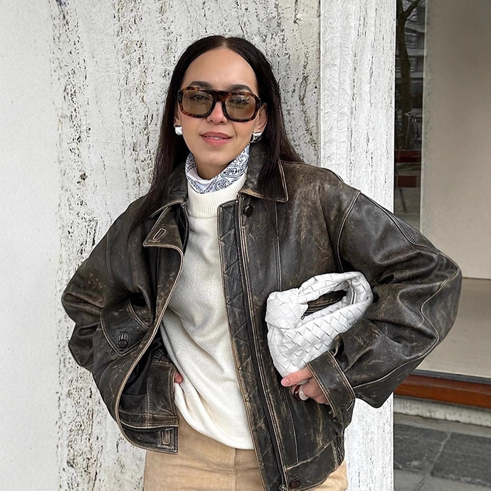 Damer casual bikerjacka i högkvalitativt läder Mirla-Eva Jonsson
