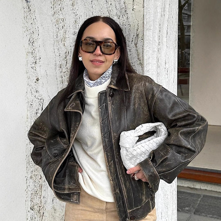 Damer casual bikerjacka i högkvalitativt läder Mirla-Eva Jonsson