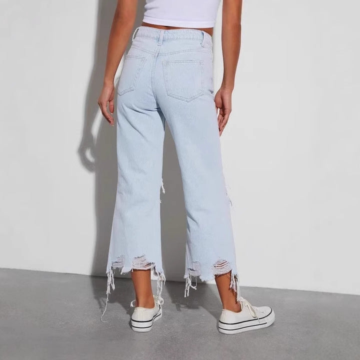 Damer casual boyfriend jeans med iögonfallande förstörda detaljer och bred ben Mirla-Eva Jonsson