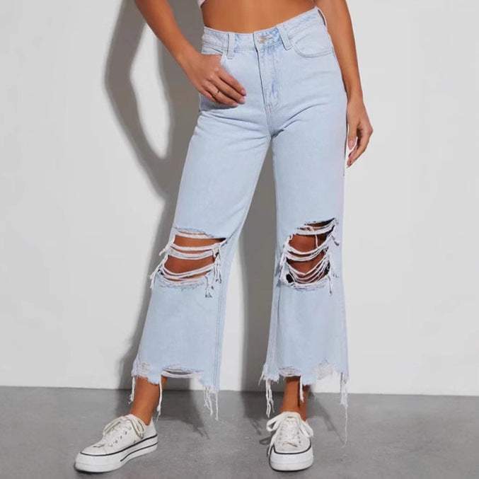 Damer casual boyfriend jeans med iögonfallande förstörda detaljer och bred ben Mirla-Eva Jonsson