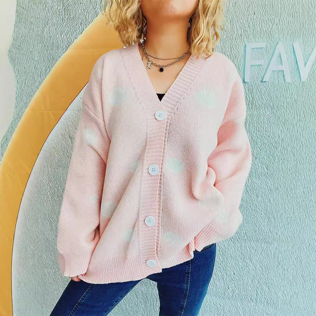 Damer casual cardigan med moderna prickar och voluminösa ärmar Eva Jonsson-Eva Jonsson