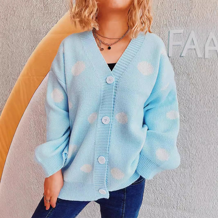 Damer casual cardigan med moderna prickar och voluminösa ärmar Eva Jonsson-Eva Jonsson