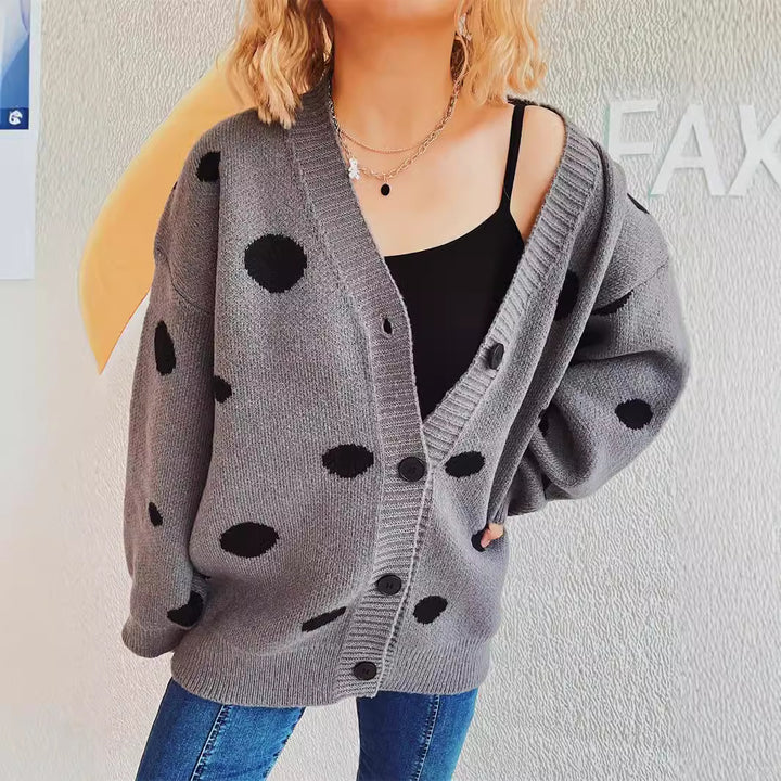 Damer casual cardigan med moderna prickar och voluminösa ärmar Eva Jonsson-Eva Jonsson