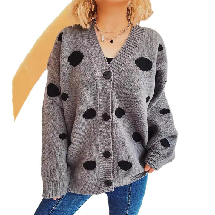 Damer casual cardigan med moderna prickar och voluminösa ärmar Eva Jonsson-Eva Jonsson