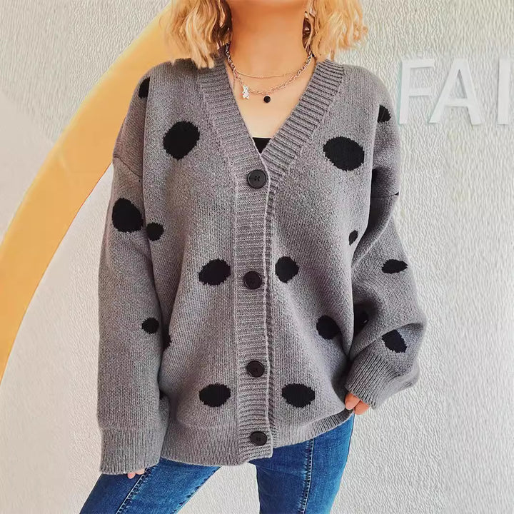 Damer casual cardigan med moderna prickar och voluminösa ärmar Eva Jonsson-Eva Jonsson