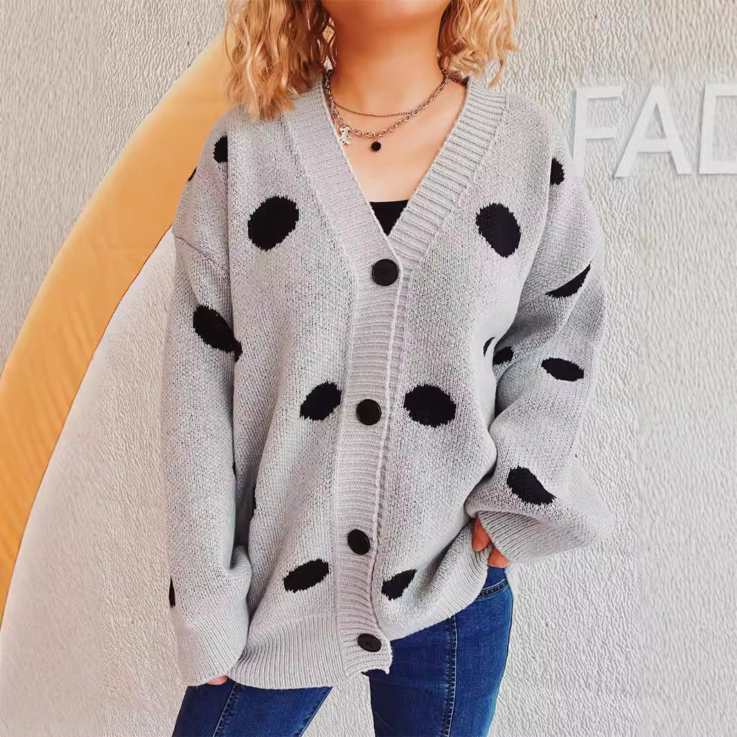 Damer casual cardigan med moderna prickar och voluminösa ärmar Eva Jonsson-Eva Jonsson