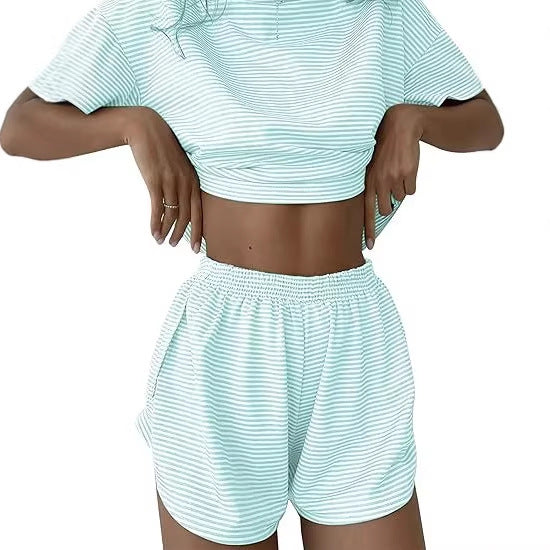 Damer casual crop top och shorts set med randigt mönster Mirla-Eva Jonsson