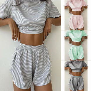 Damer casual crop top och shorts set med randigt mönster Mirla-Eva Jonsson